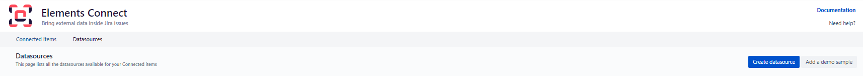 Elements Connect - Create datasource