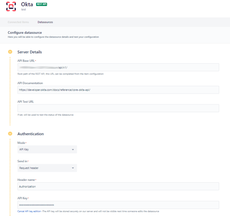 Elements Connect - Okta datasource configuration