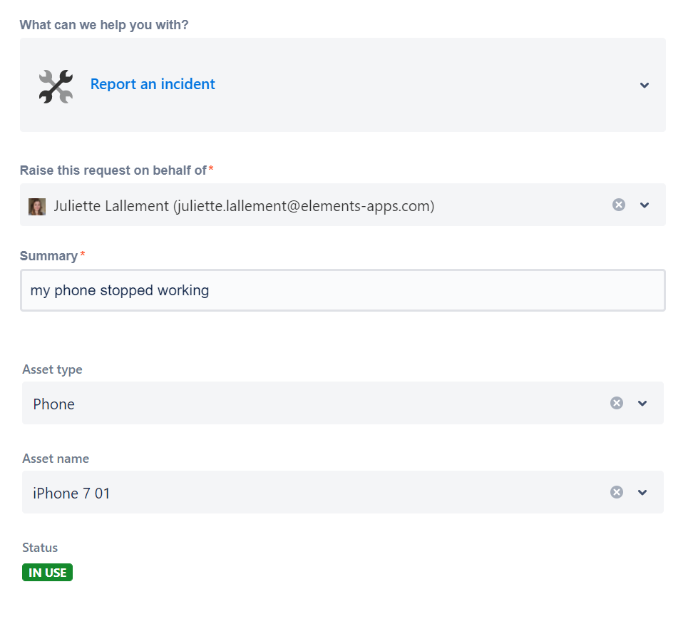 JSM form with filled connected items