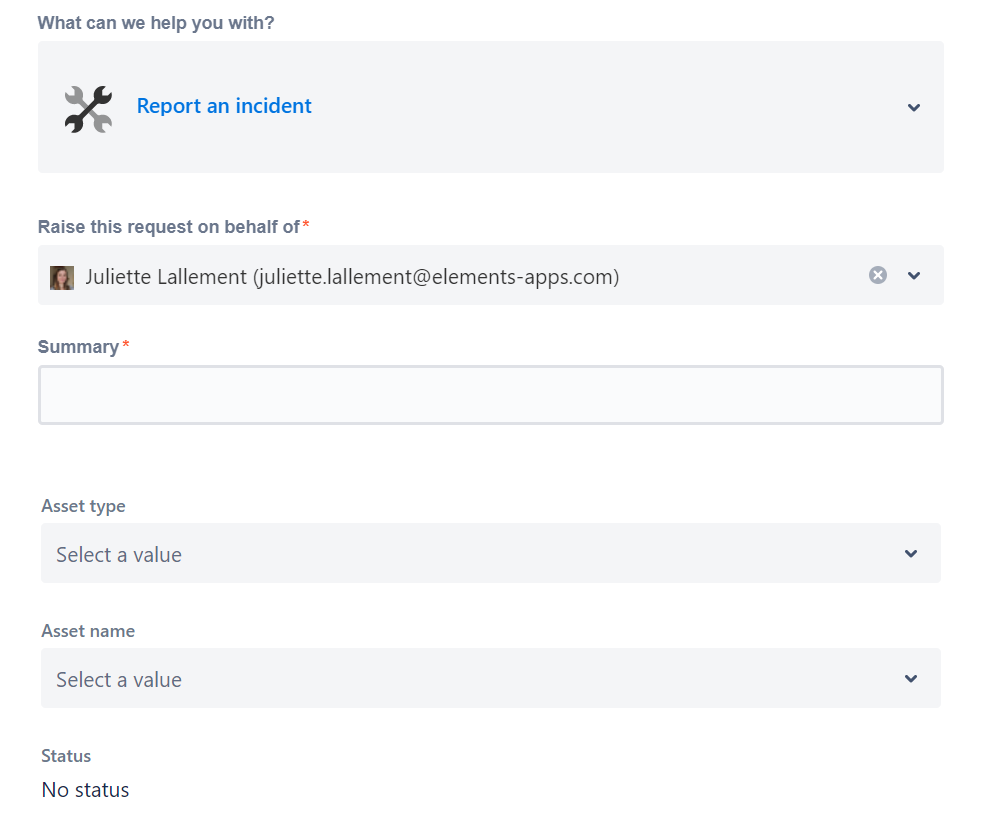 JSM form with connected items