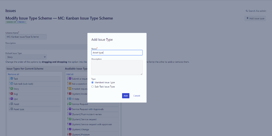 Project Settings - Add issue type