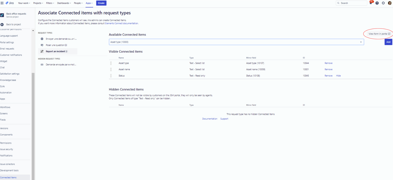 Elements Connect project admin - View form in portal