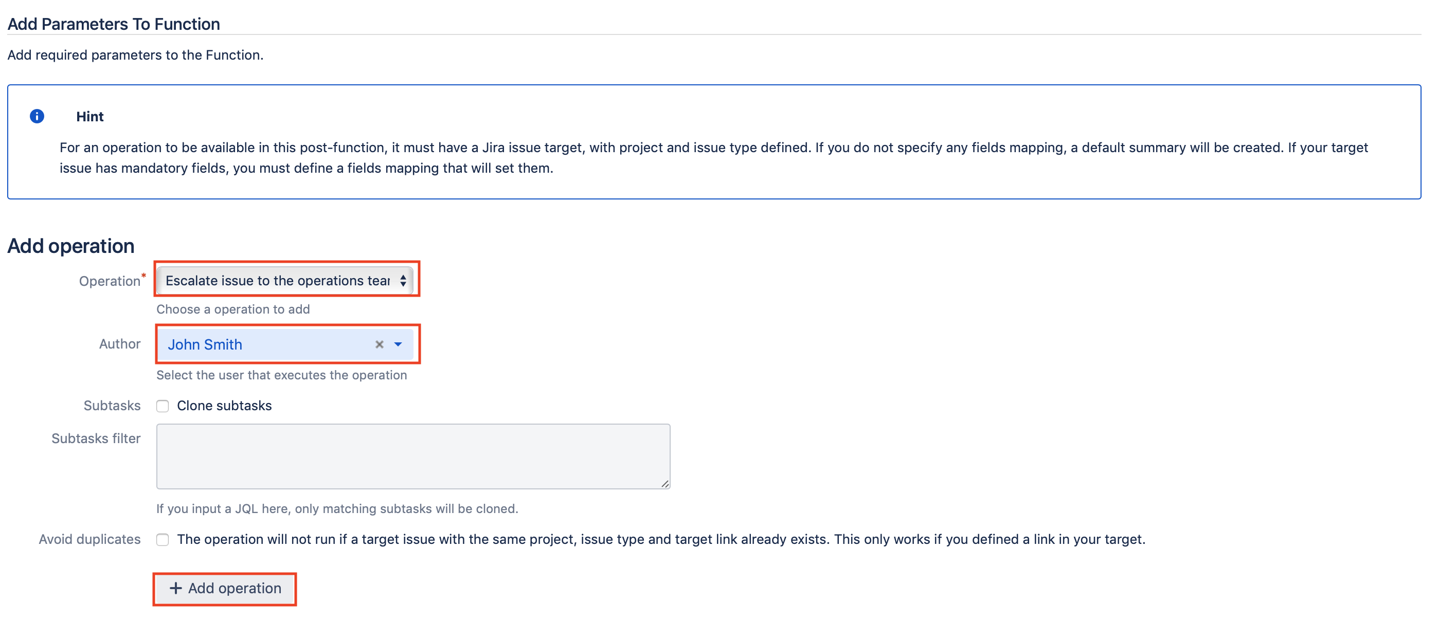 Create and link Jira issues post function configuration