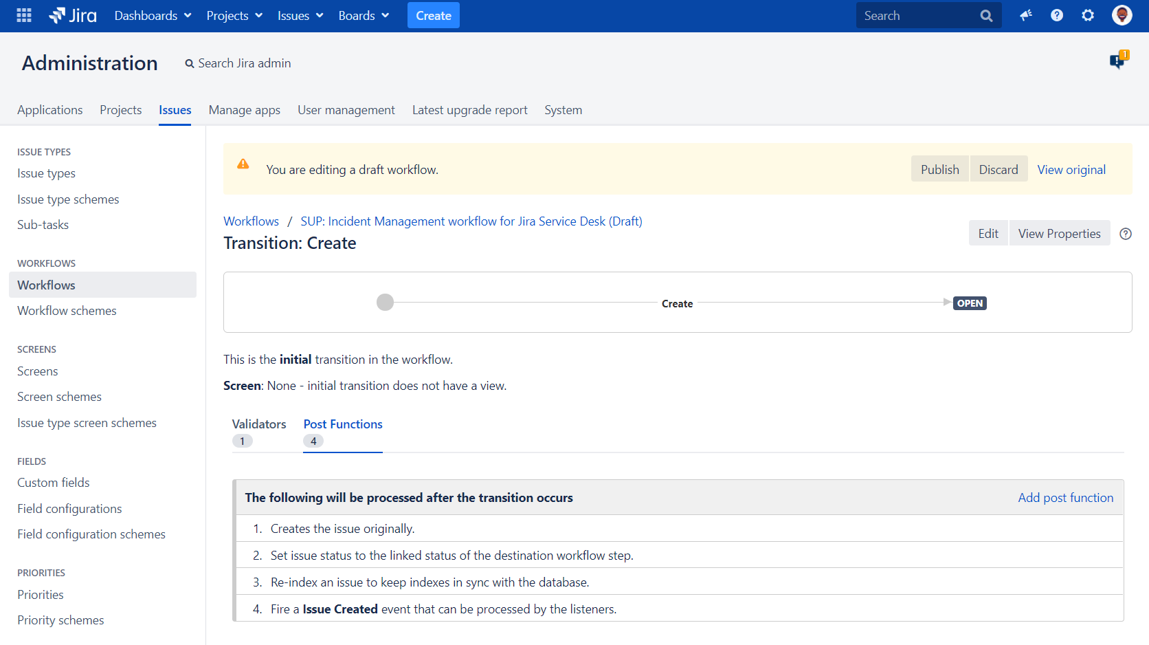 Post function Position on the workflow