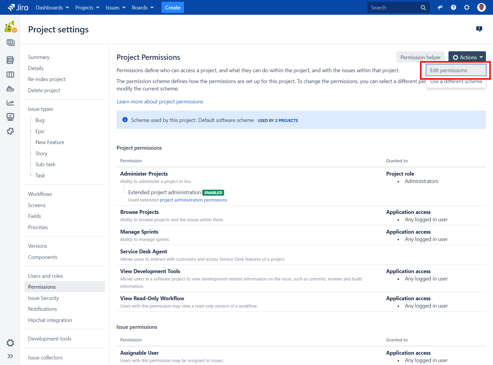 Edit project permission to restrict link permission