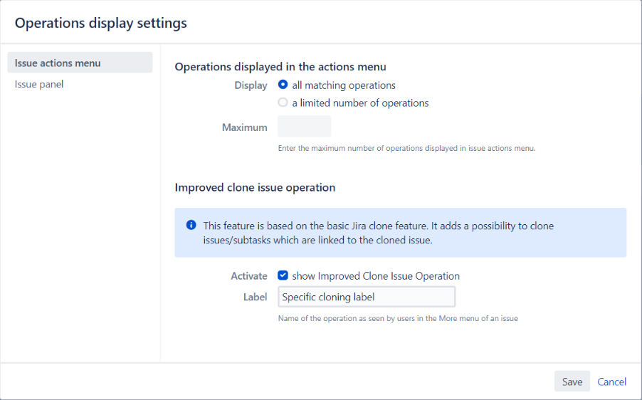 Elements Copy and Sync action menu Display Setting