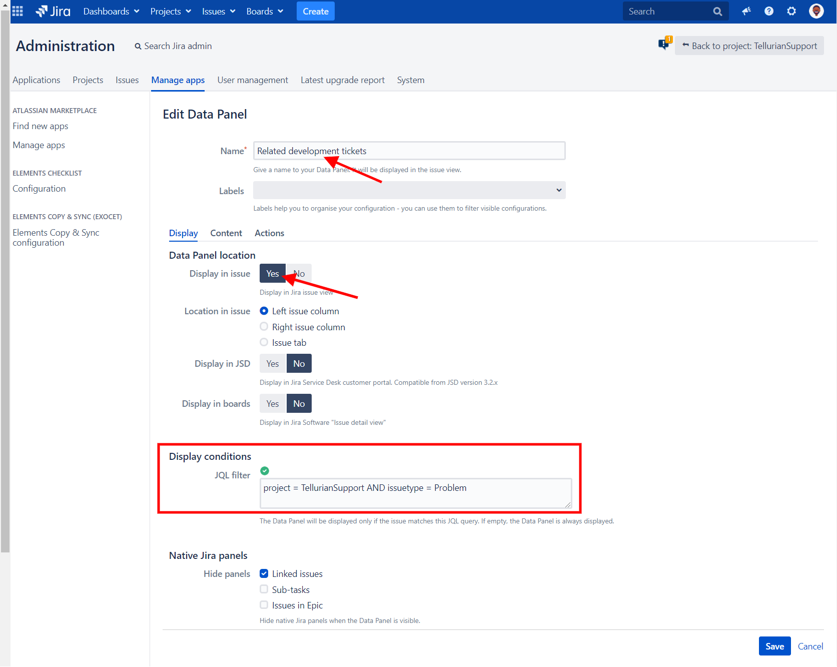 Configure Data Panel Display tab