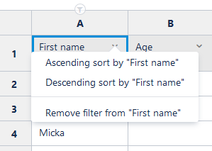 Remove filter from the header action