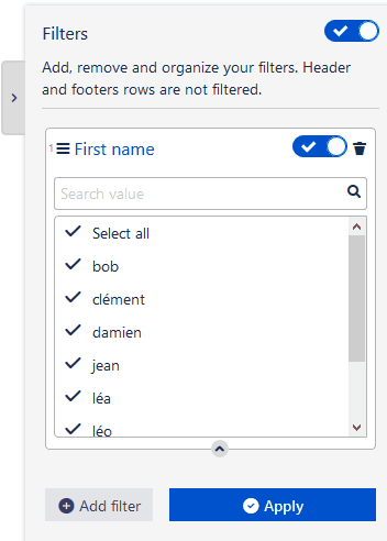 Managing filtered values in Spreadsheet