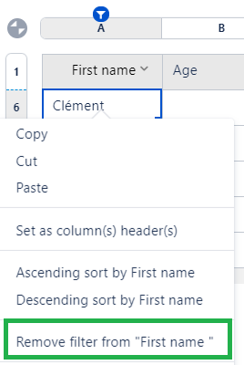 Remove filter from the Cell action