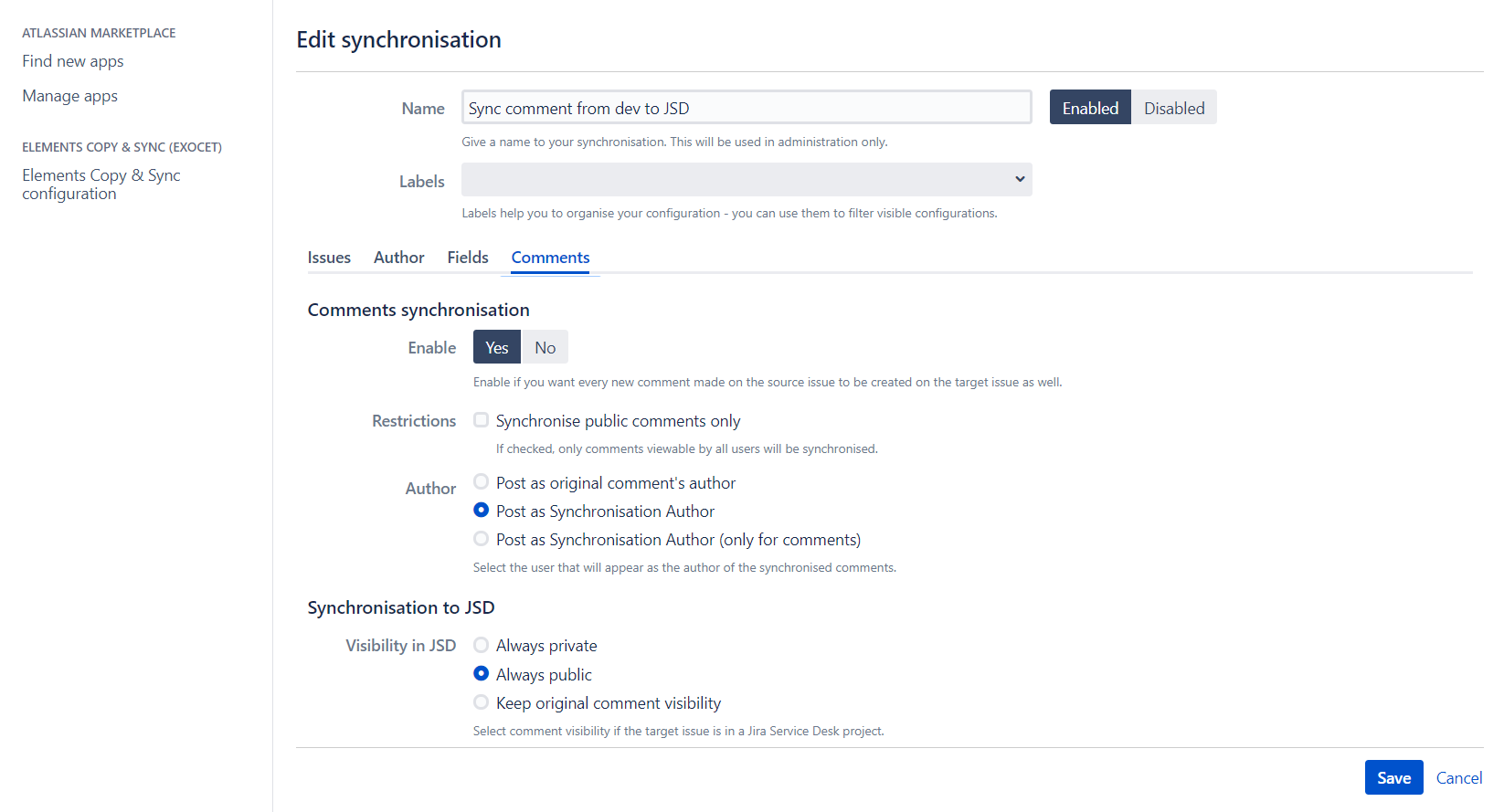 Synchronize comments from Jira to JSD