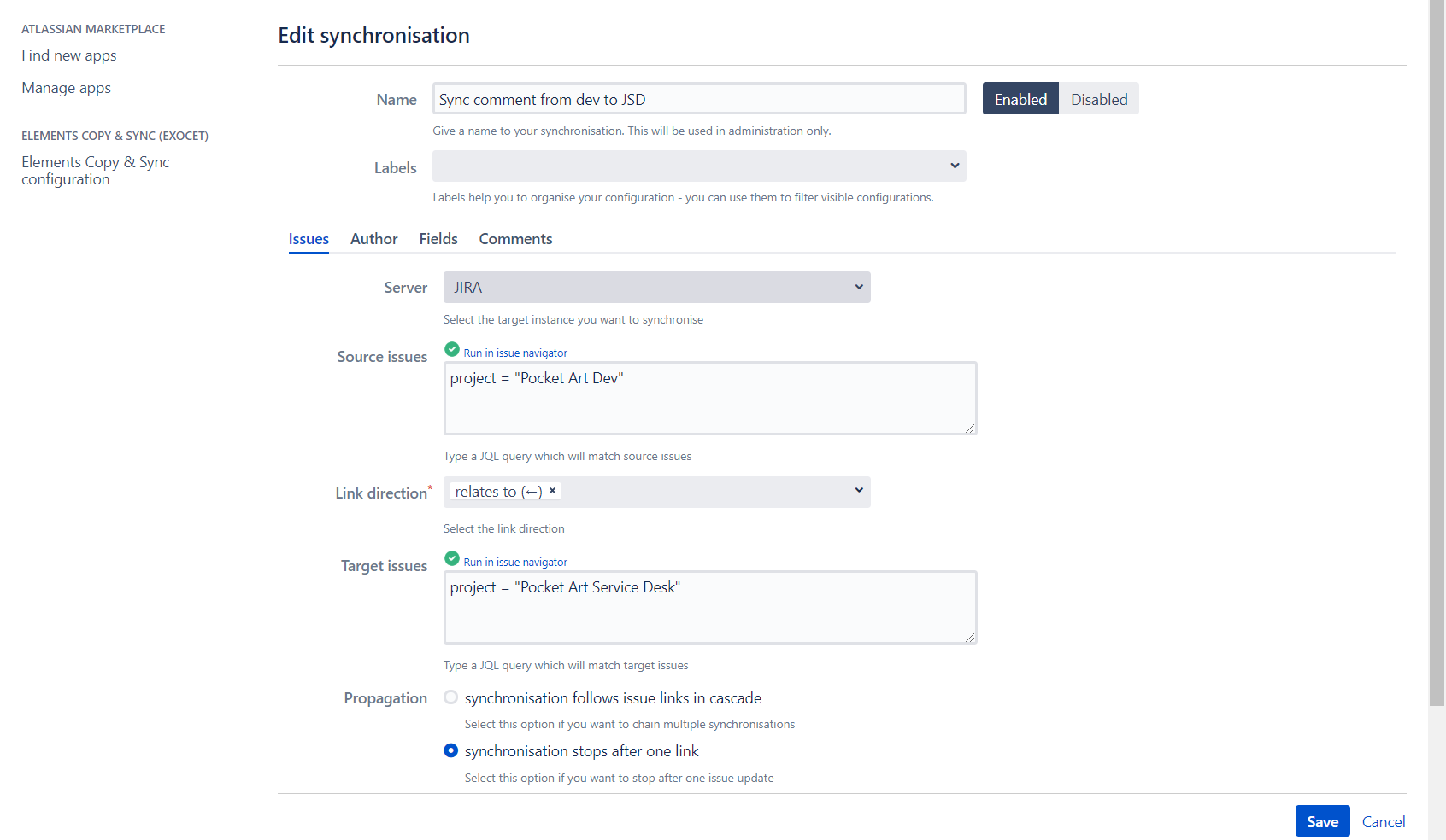 Synchronize comments from Jira to JSD