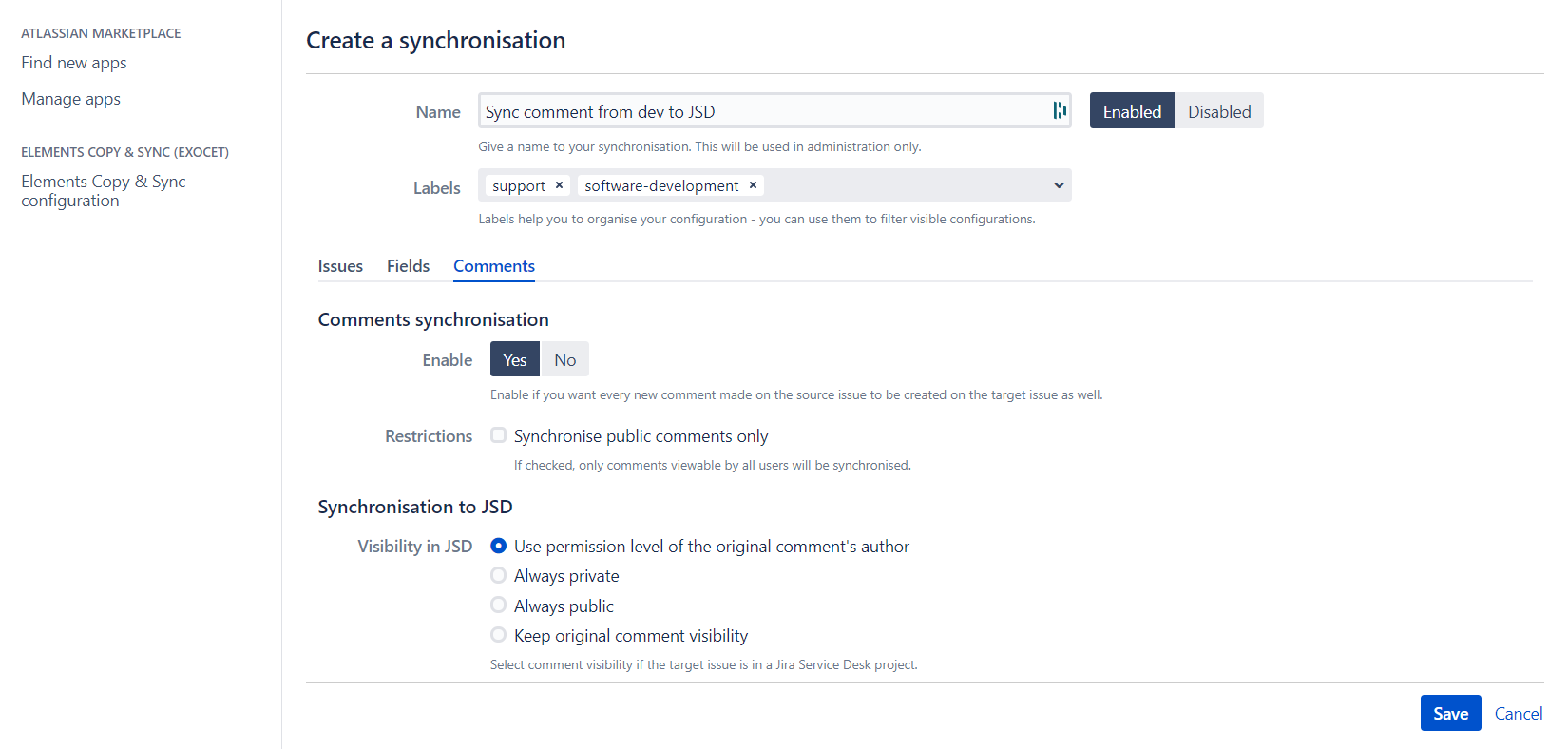 Synchronize comments from JSD to Jira