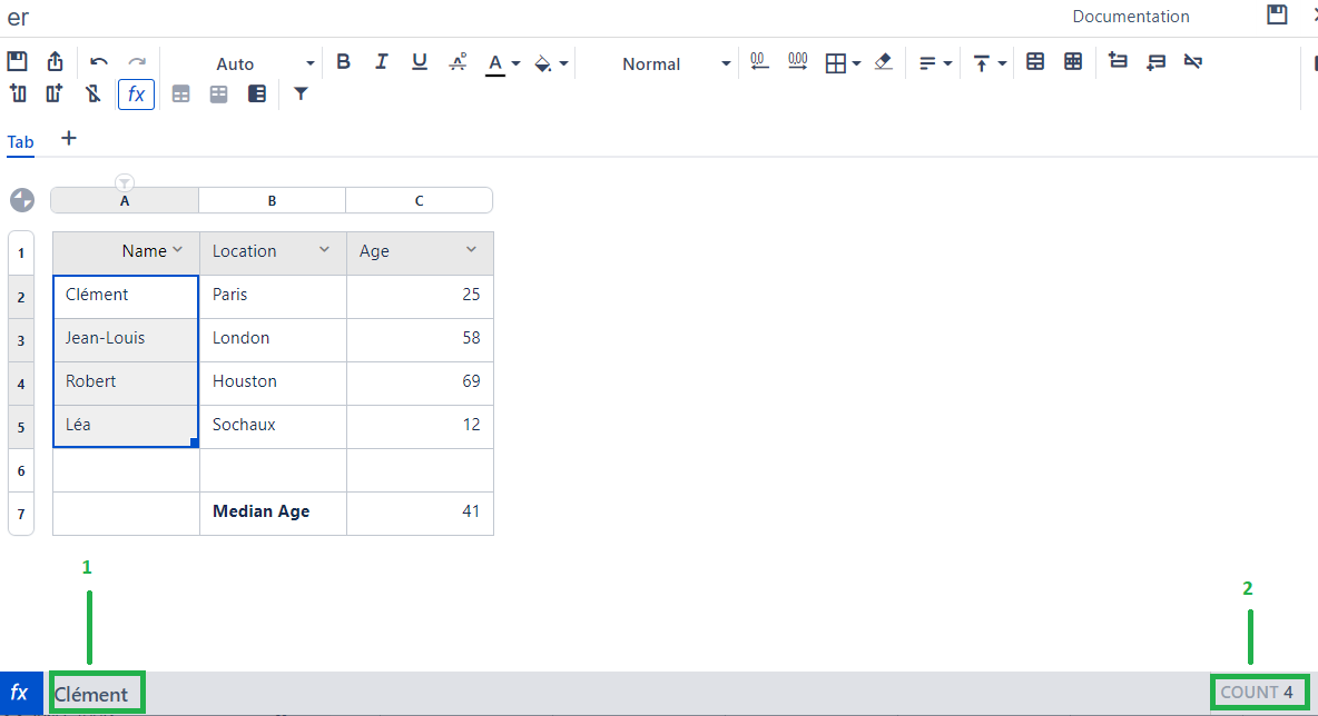 Cells range selection information