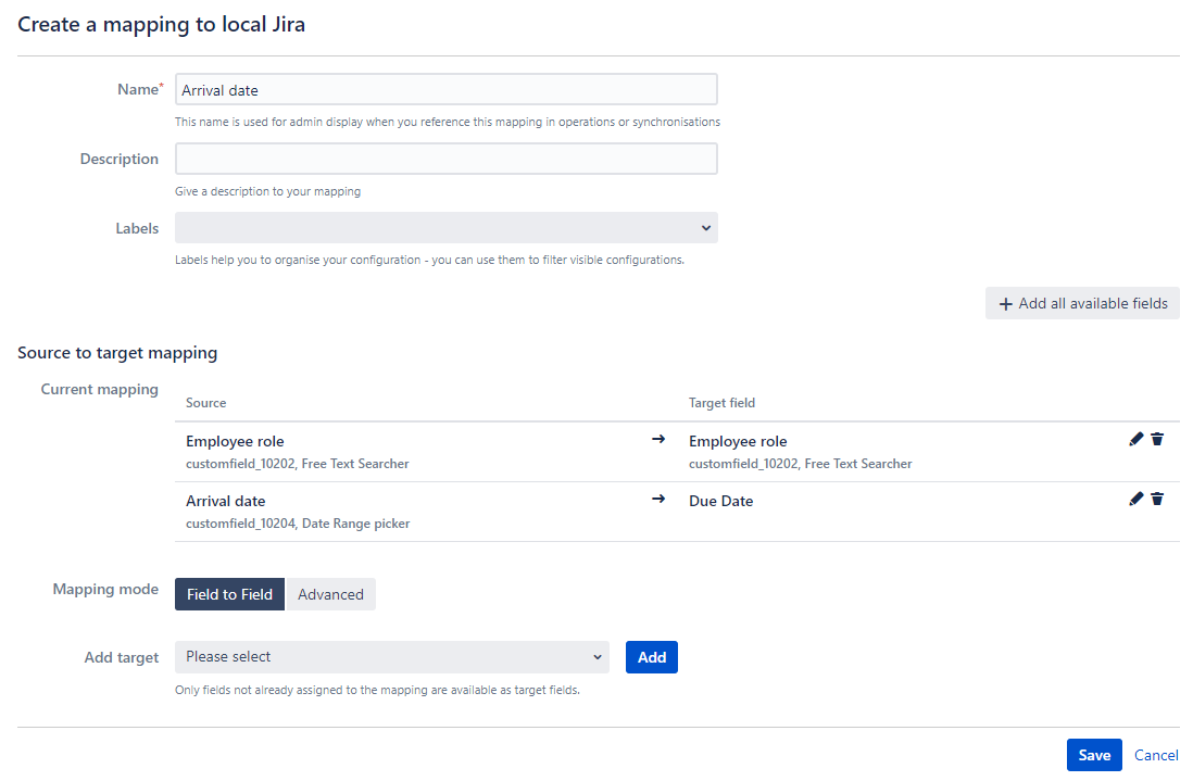 Onboarding arrival date field mapping