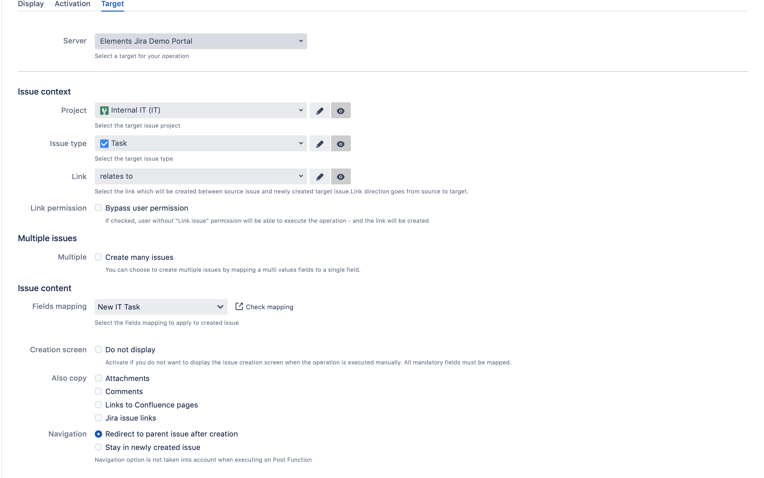 Onboarding process operation target