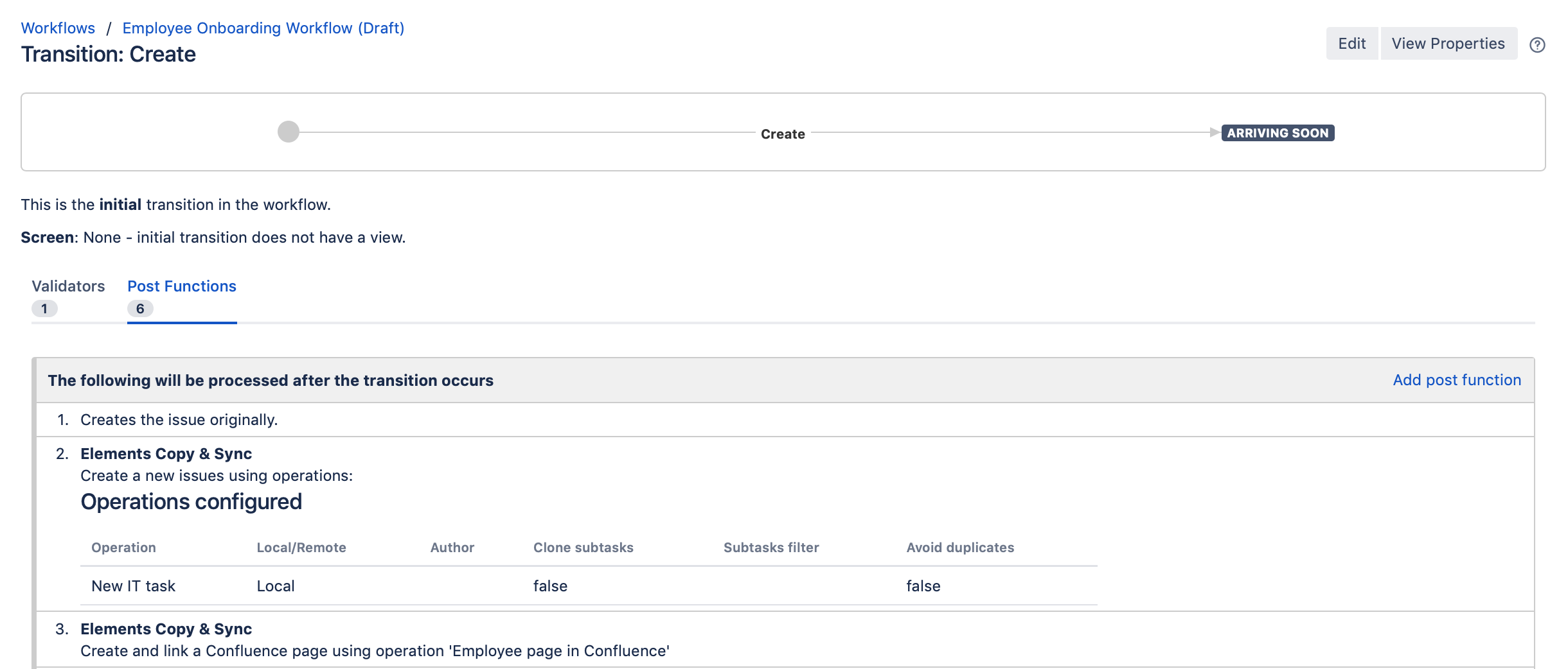 Post function to create on boarding tasks