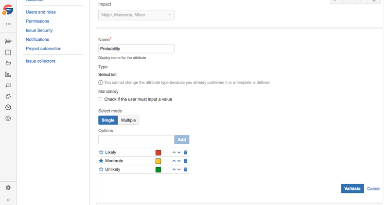 Track bugs Checklist probability attribute