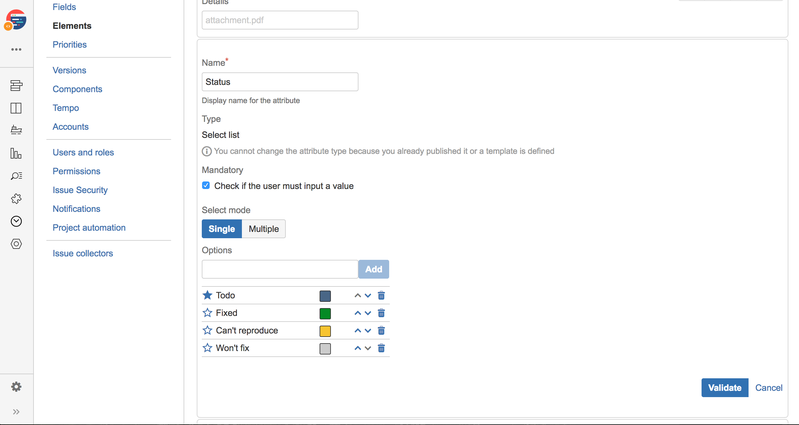 Track bugs Checklist status list