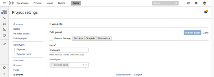 Set available issue types for expenses panel