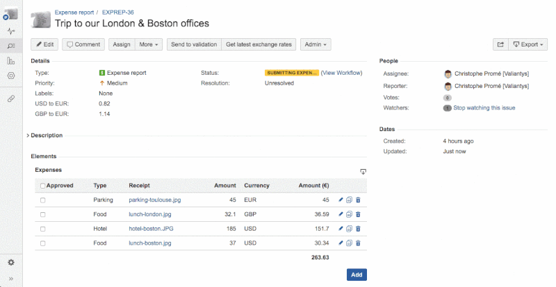 Track expenses Checklist panel in action