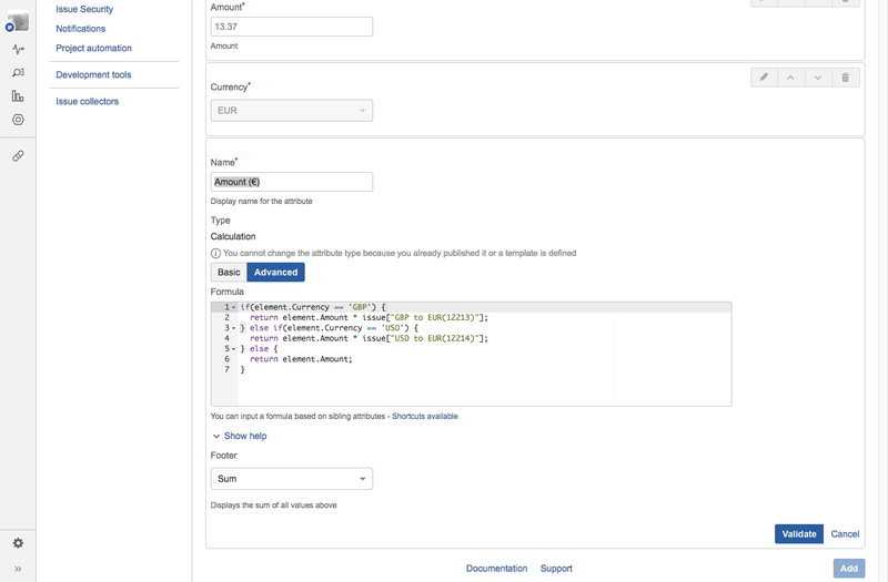 Track expenses Checklist panel calculation attribute