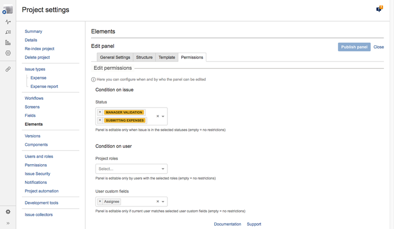 Track expenses Checklist panel permission