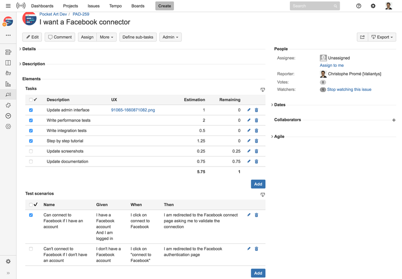 Checklist panel for different issue types