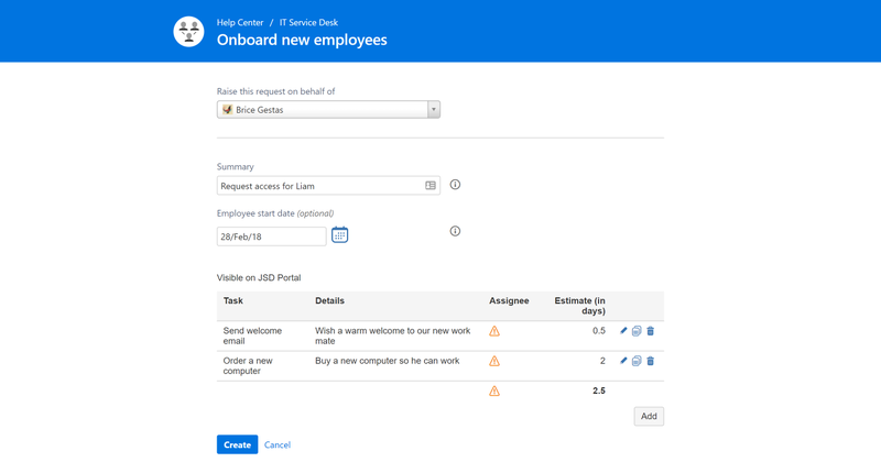 Checklist panel JSD portal