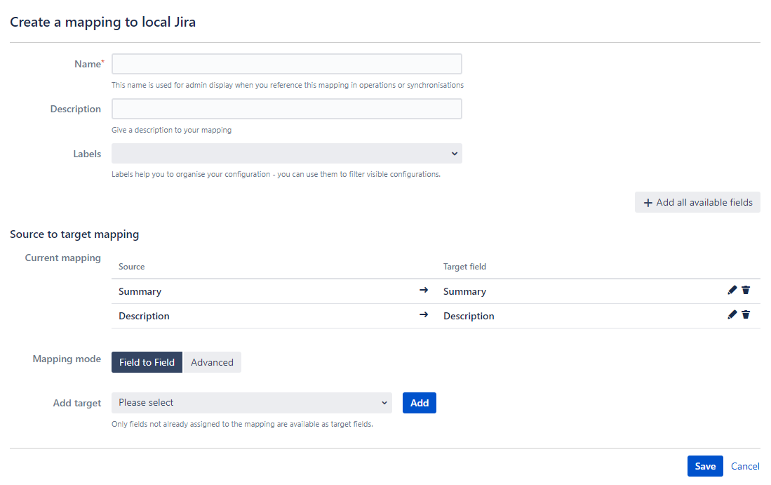 Configure Local Jira field mapping