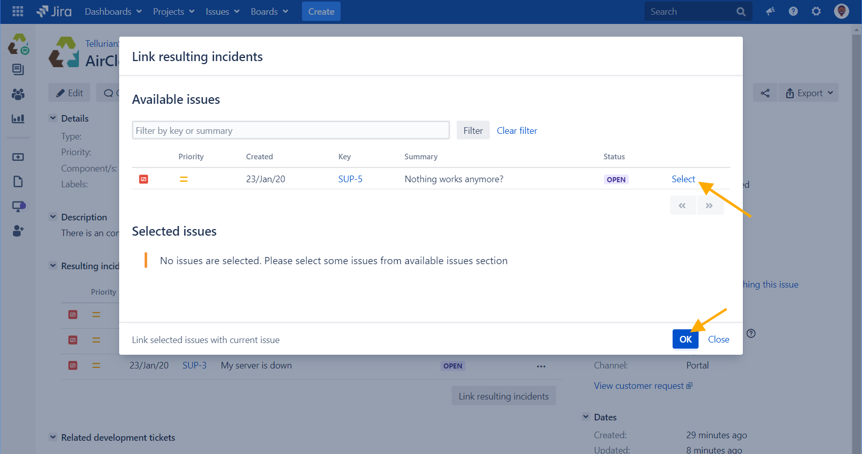 Data panel to link issues to current incident