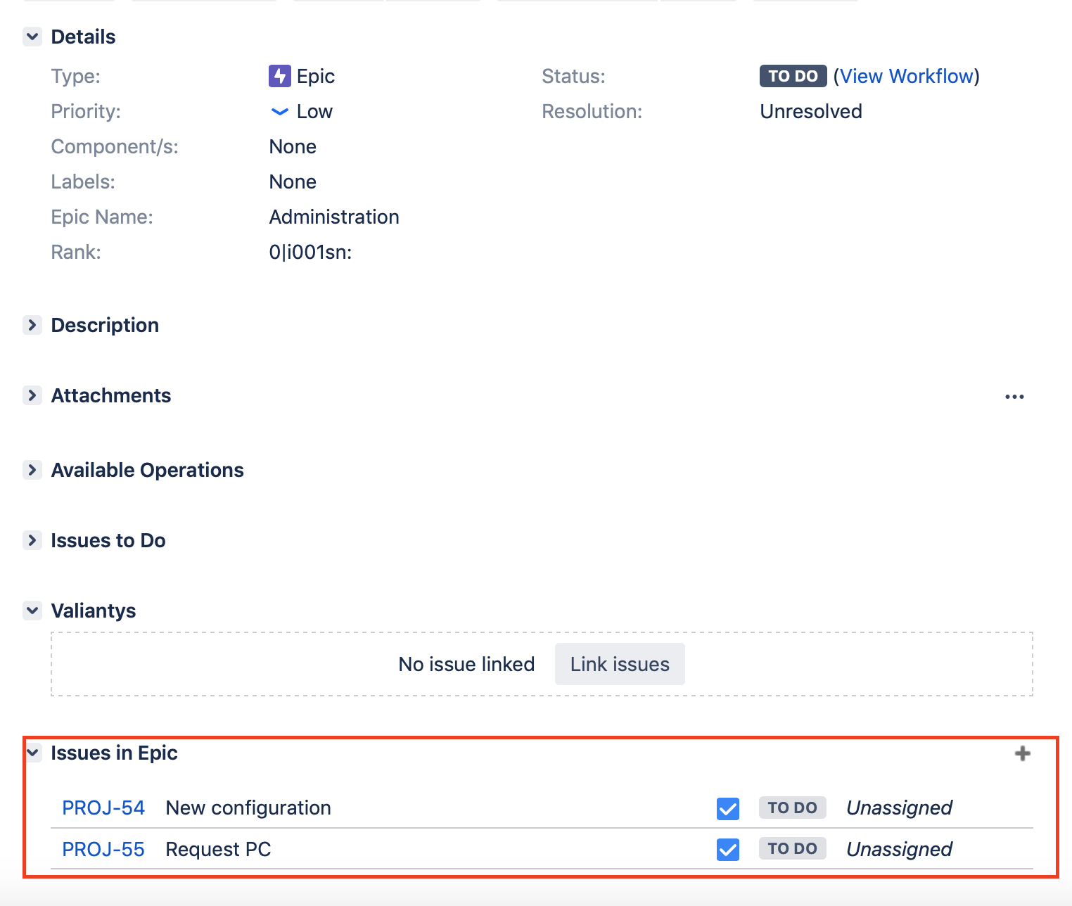 Epic Issues in Jira