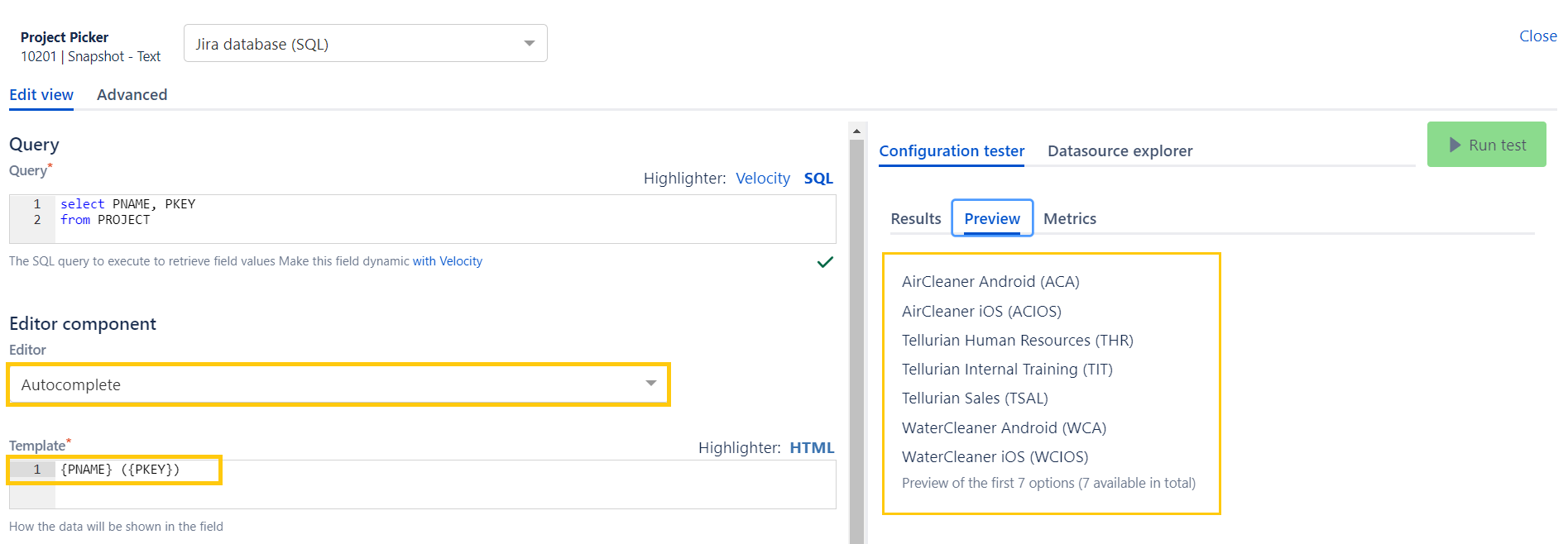 Example of testing a query and template