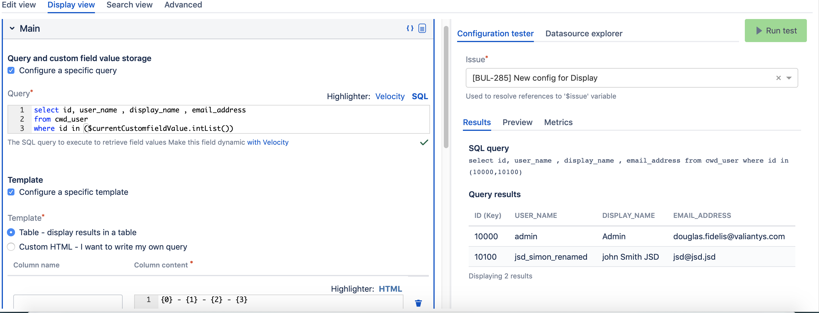 DisplayView Multiple Values Integer Key