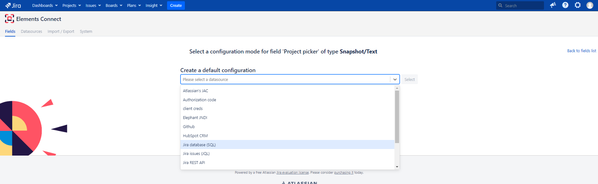 Select a datasource for your Elements Connect field