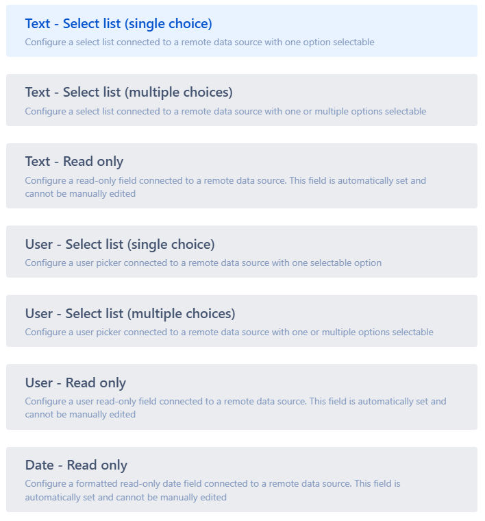 Connected custom field types