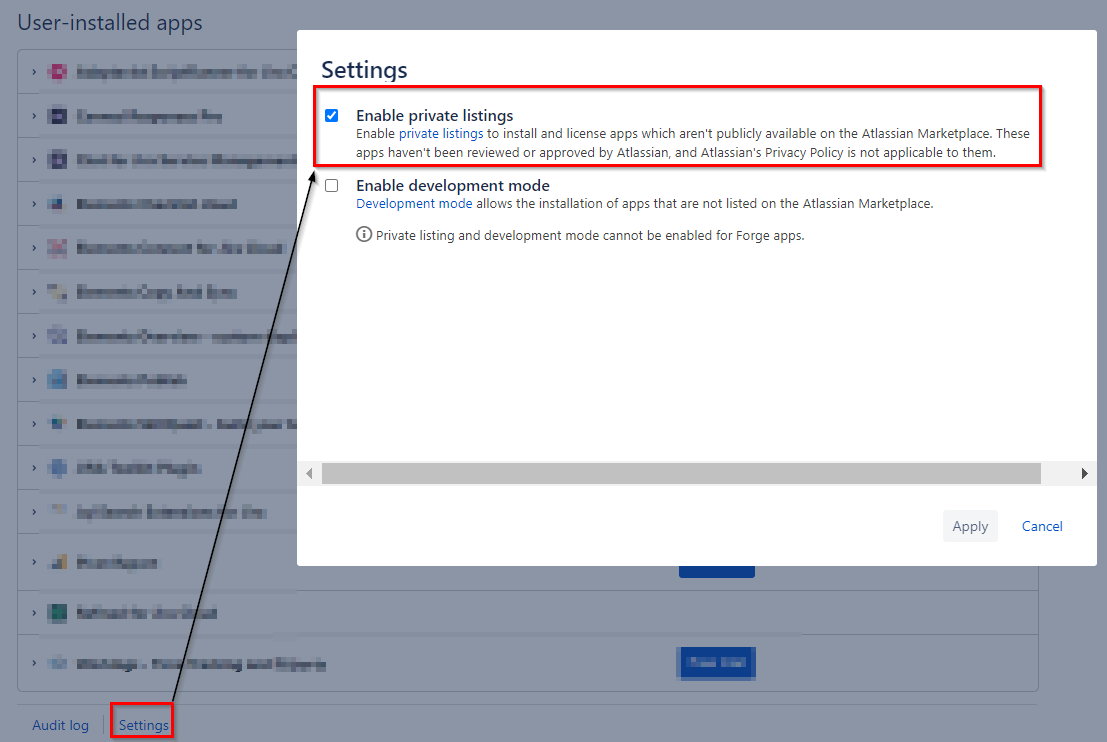 enable private listing manage apps.png