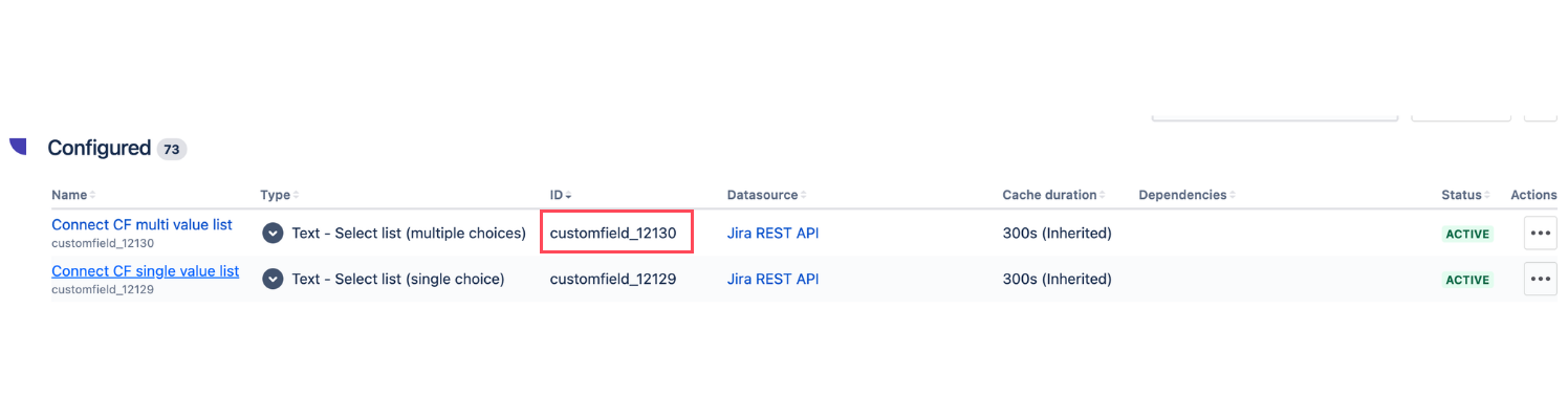 Elements Connect administration page showing the custom field ID (customfield_xxxxx) used in Jira Automation rules