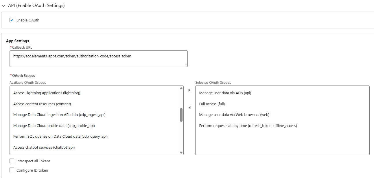 Salesforce External user app app settings.png