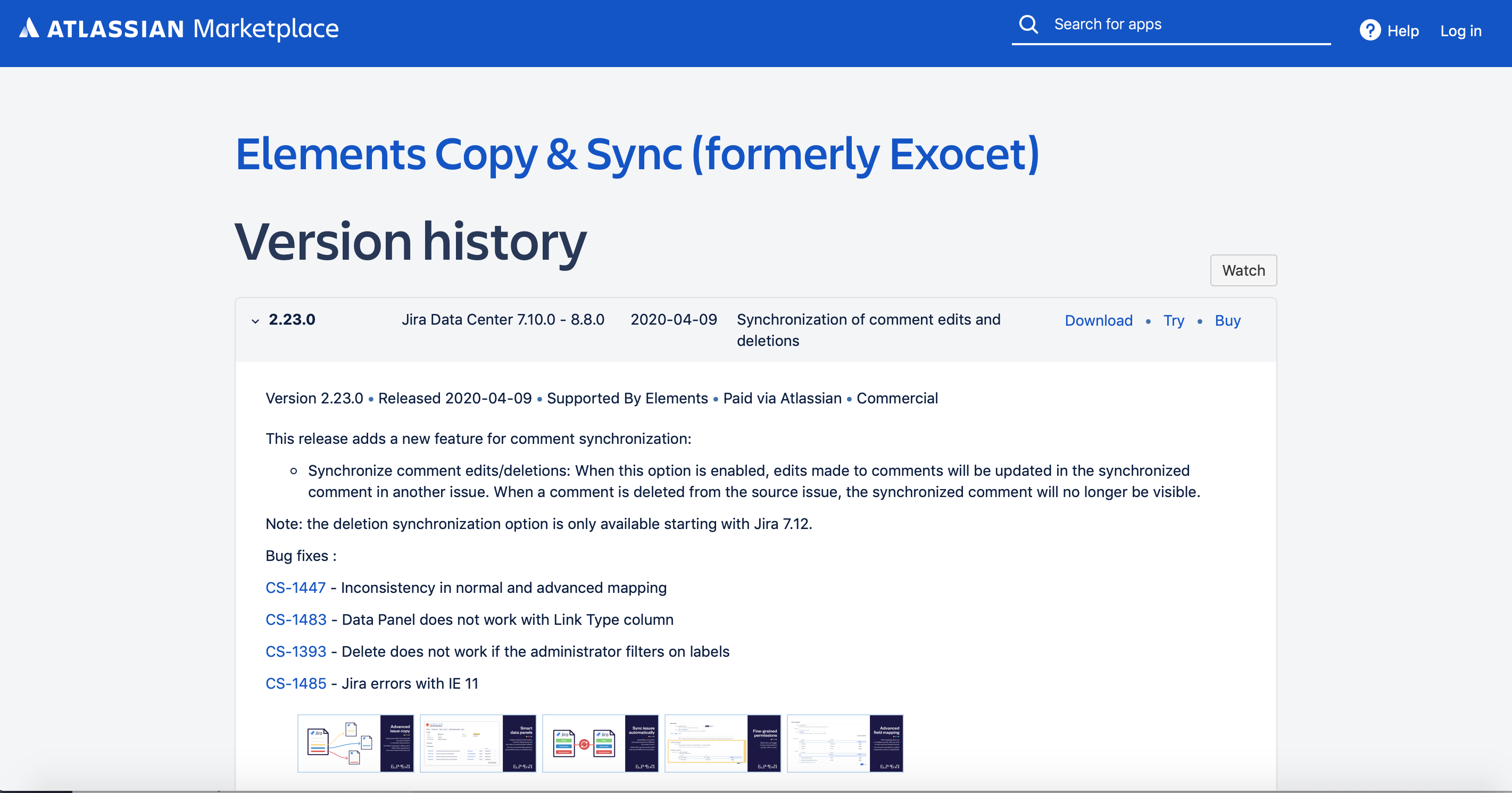 Elements Copy and Sync Installation versions on Marketplace