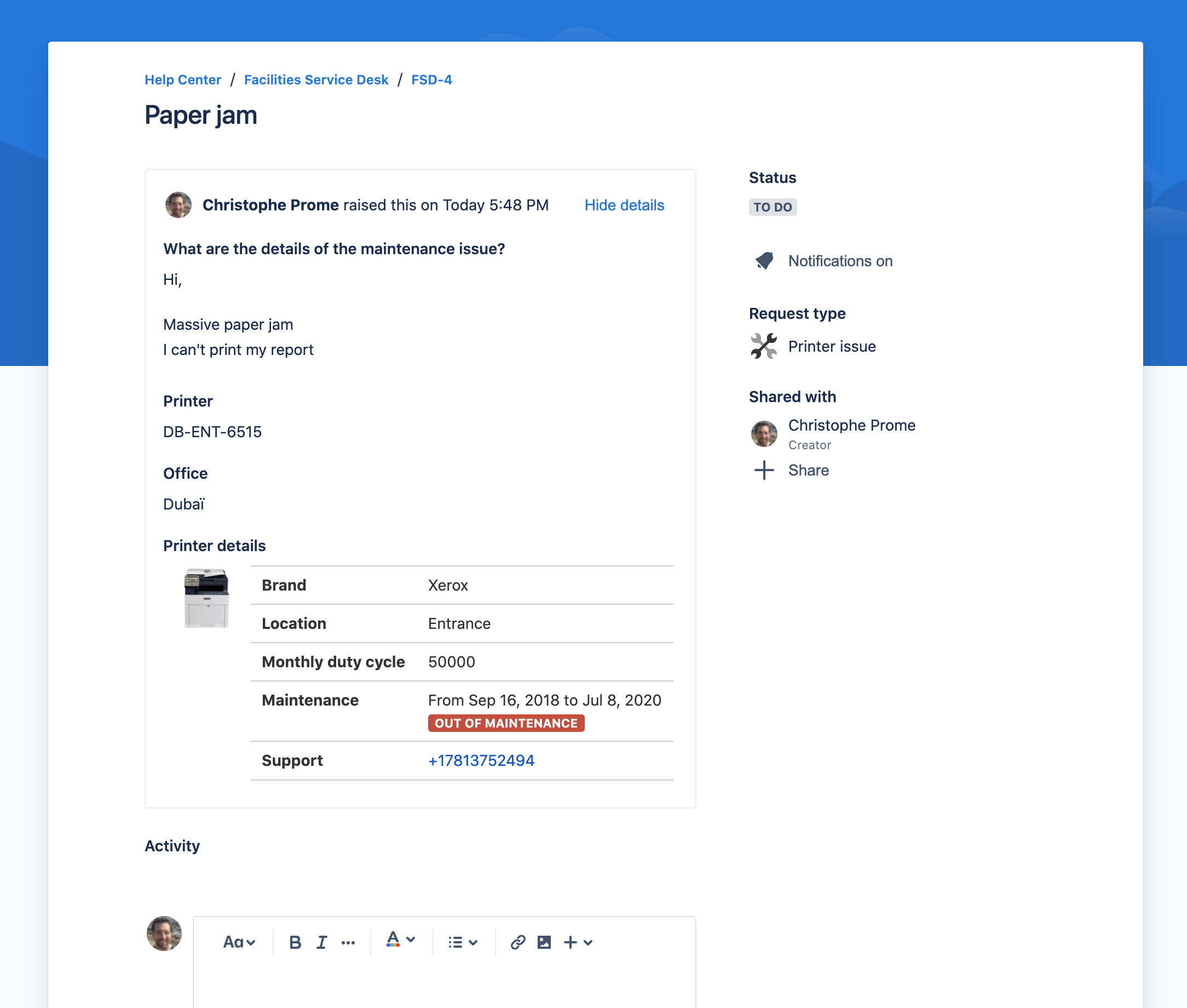 JSD portal - Connected items on the request view - Elements Connect.png