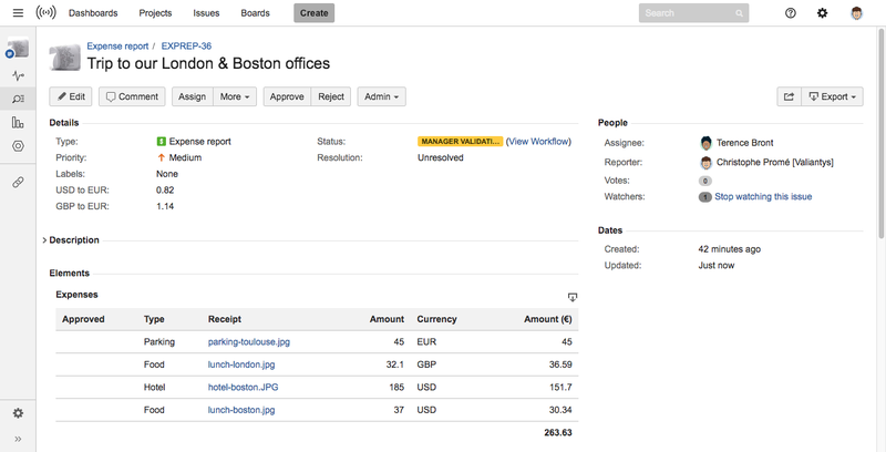 Track expenses Checklist panel Jira issue view