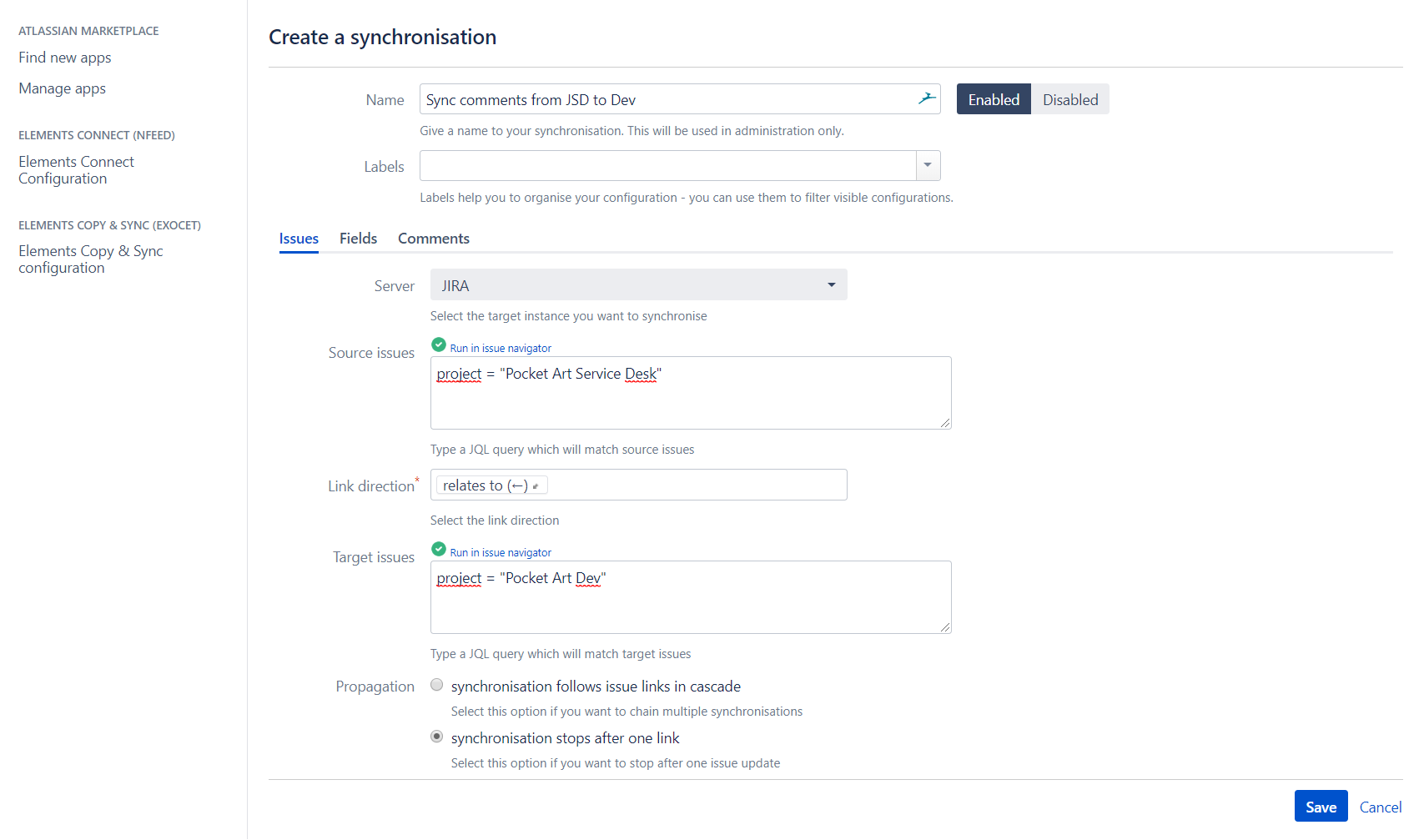 Synchronize comments from JSD to Jira