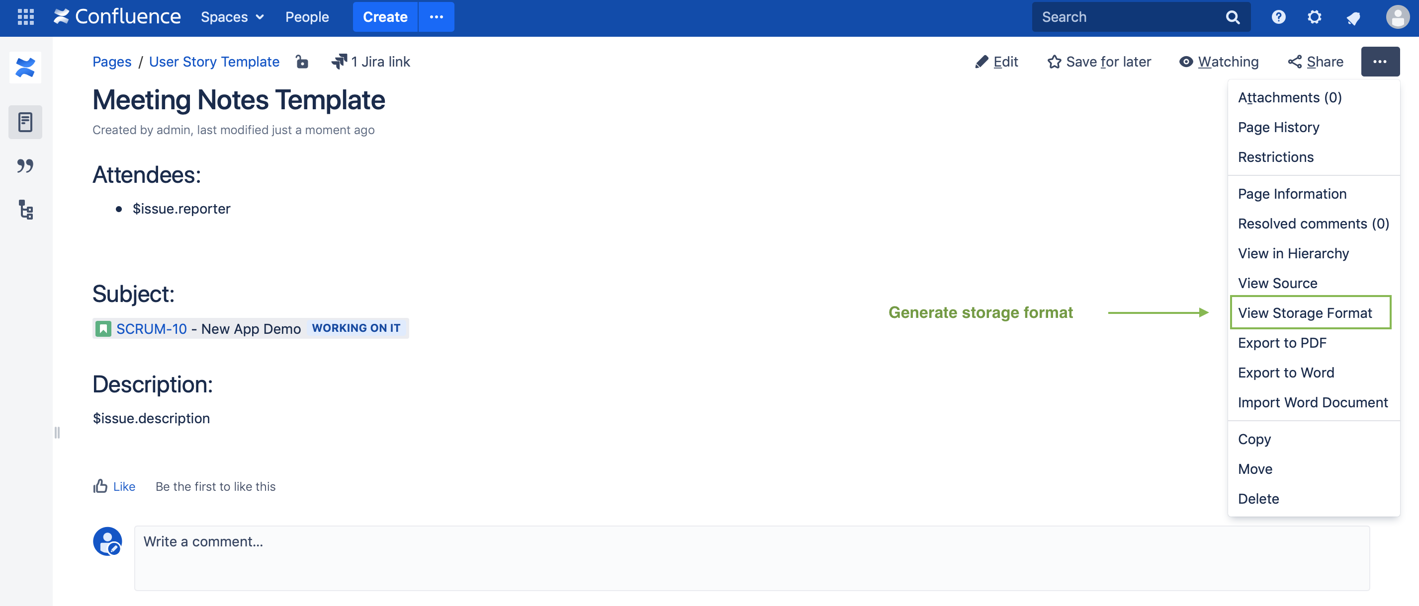 Confluence mapping generate storage format