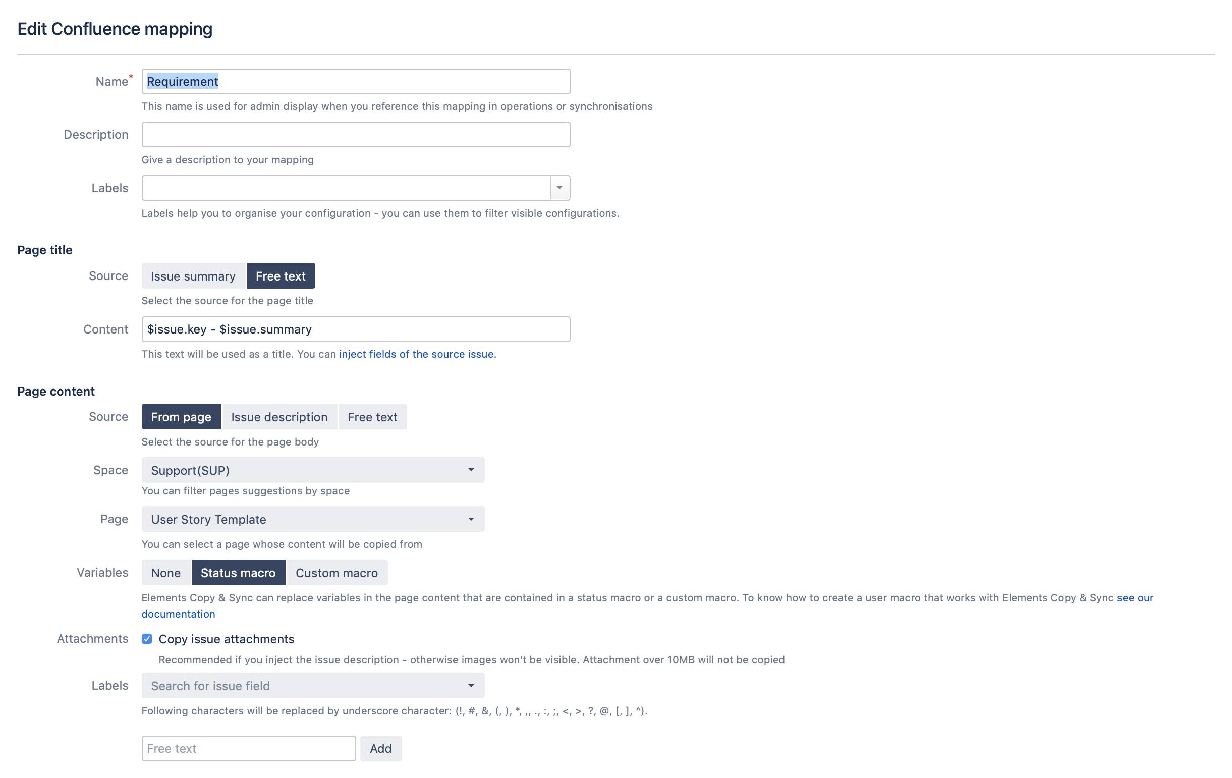 Publish Jira issues in Confluence Field Mapping