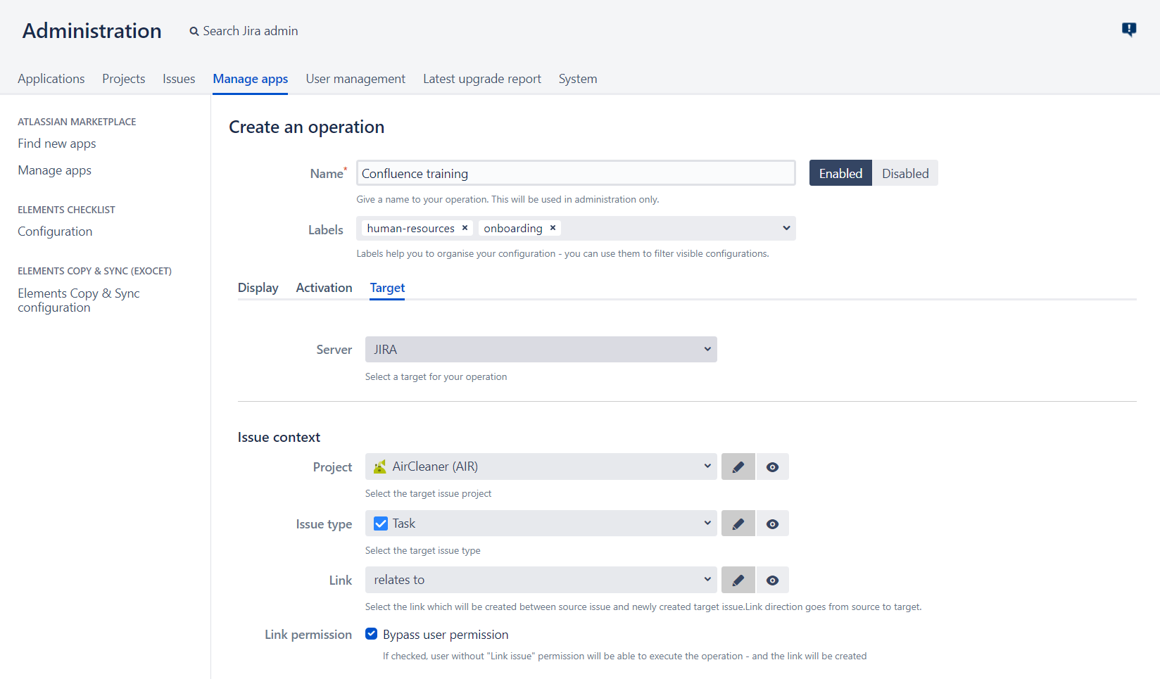 Issue Context to create local Jira operation