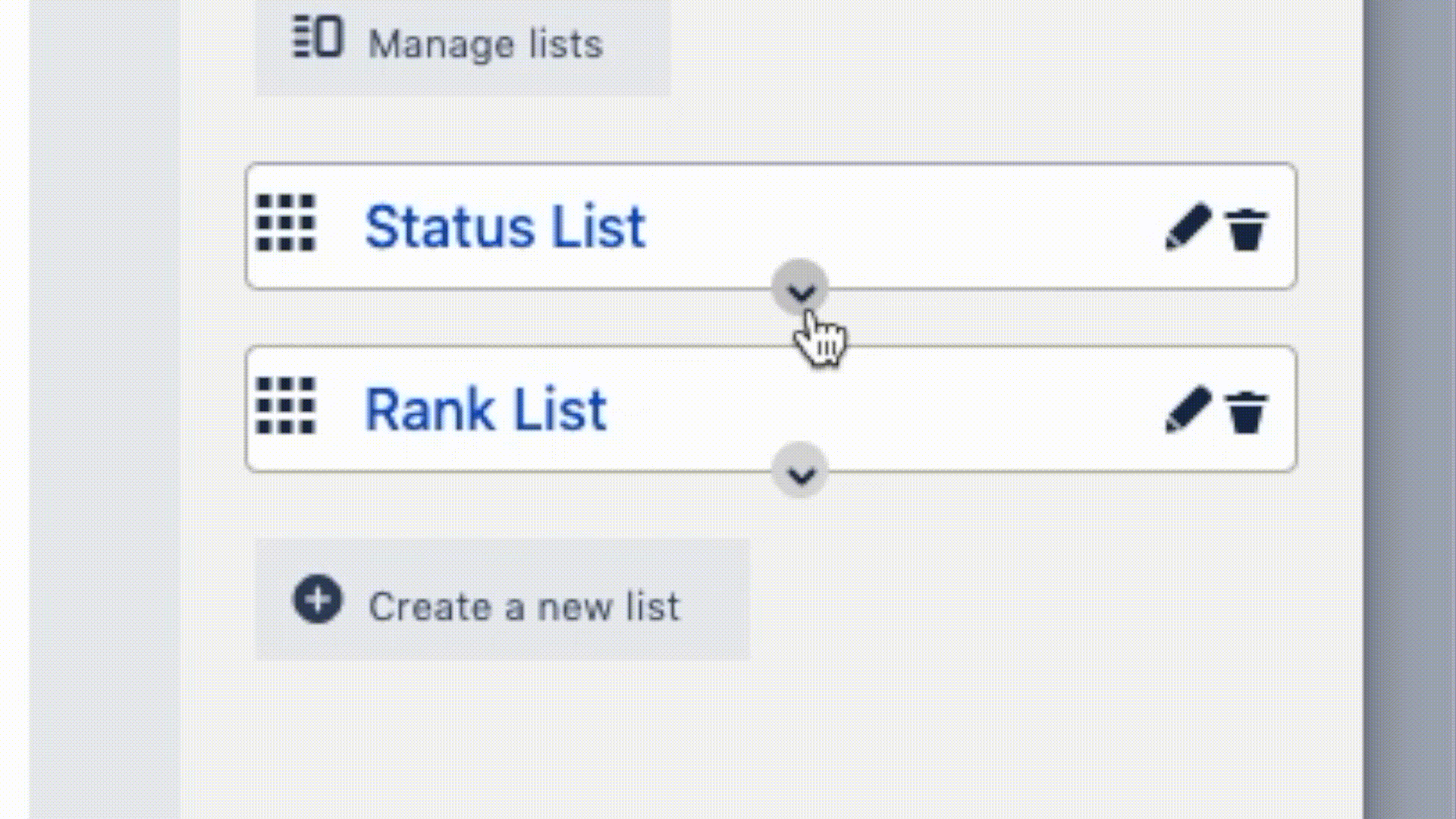 Manage lists options