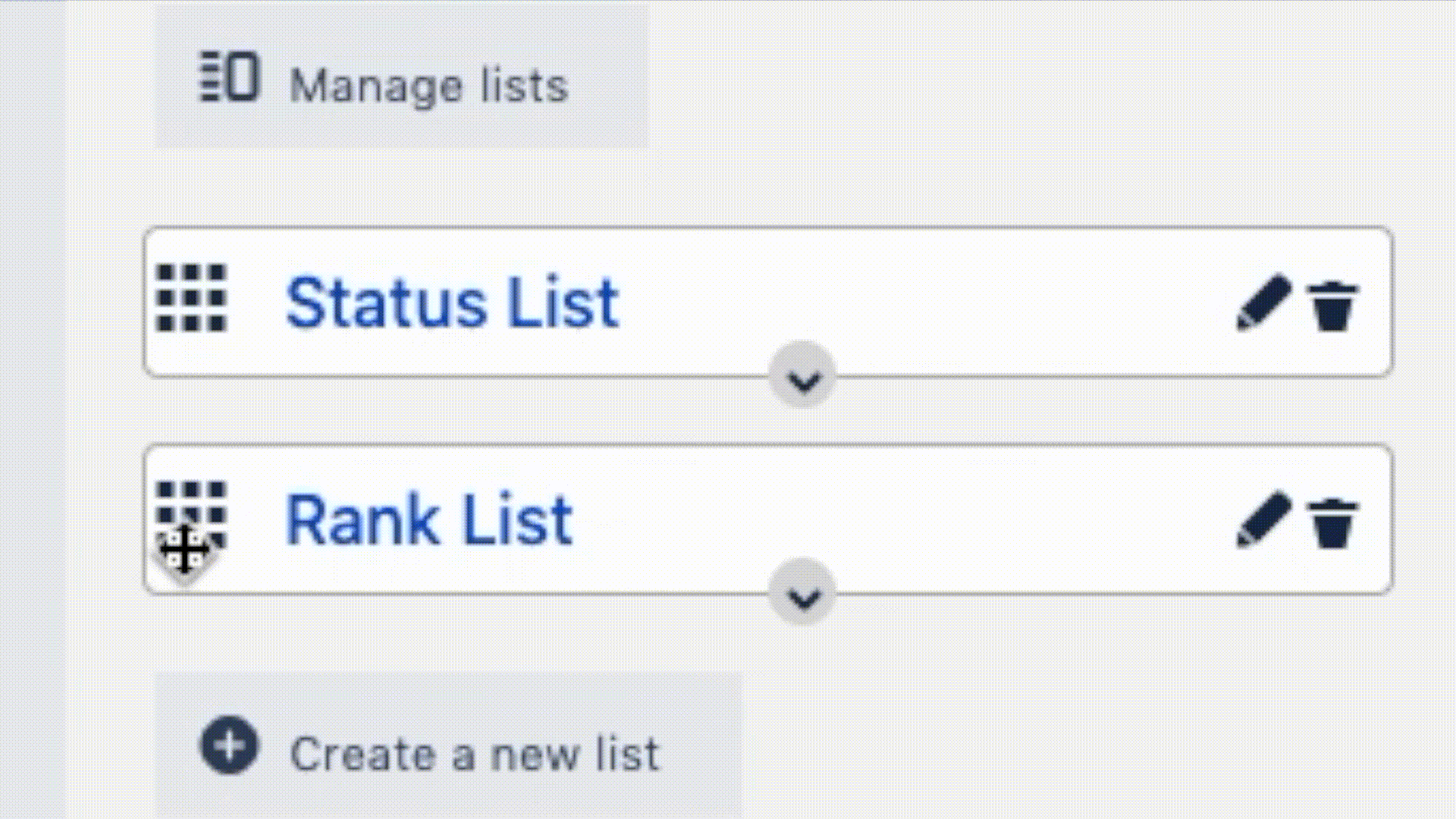 Organize lists by drag and drop